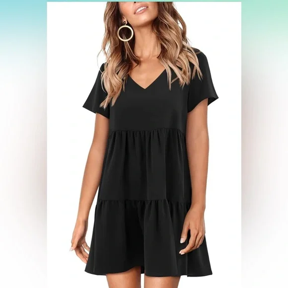 Casual Tunic Loose Flowy Swing Shift Dress, S / Black Casual Tunic Loose Flowy Swing Shift Dress, S / Black